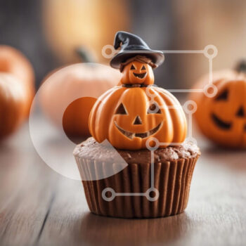 Intra Συλλεκτικό Ξύλινο Παζλ Plywood  4mm - Αποκριάτικο cupcake με διακοσμητικά κολοκύθας Σε Ξύλινο Κουτί - Διαστάσεις: 10x10 cm – 25 κομμάτια - Image 1