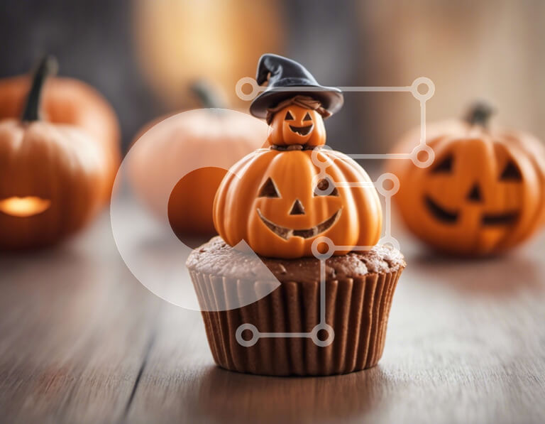 Intra Συλλεκτικό Ξύλινο Παζλ Plywood  4mm - Αποκριάτικο cupcake με διακοσμητικά κολοκύθας Σε Ξύλινο Κουτί - Διαστάσεις: 10x10 cm – 25 κομμάτια