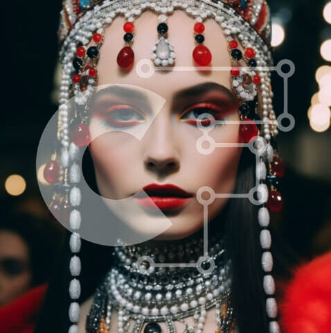 Intra Συλλεκτικό Ξύλινο Παζλ Plywood 4mm - Εκπληκτικό μοντέλο κεφαλής σε κόκκινο και χρυσό με πέρλες και χάντρες Σε Ξύλινο Κουτί - Διαστάσεις Puzzle: 10x10 cm – 25 κομμάτια - Image 1