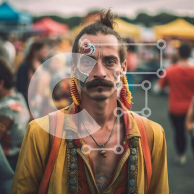 Intra Συλλεκτικό Ξύλινο Παζλ Plywood 4mm - Πολύχρωμος άνδρας με μπογιά προσώπου και μουστάκι στο Φεστιβάλ Σε Ξύλινο Κουτί - Διαστάσεις Puzzle: 10x10 cm – 25 κομμάτια - Image 1