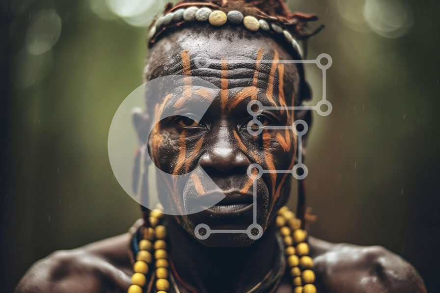 Intra Συλλεκτικό Ξύλινο Παζλ Plywood  4mm - Αυτόχθονος άνδρας με παραδοσιακή ζωγραφική προσώπου και κοσμήματα Σε Ξύλινο Κουτί - Διαστάσεις Puzzle: 10x10 cm – 25 κομμάτια