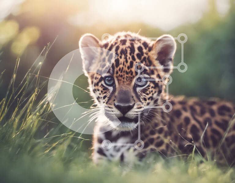 Intra Συλλεκτικό Ξύλινο Παζλ Plywood  4mm - Μωρό Jaguar Cub σε ψηλό γρασίδι Σε Ξύλινο Κουτί - Διαστάσεις: 10x10 cm – 25 κομμάτια