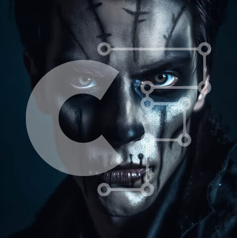 Intra Συλλεκτικό Ξύλινο Παζλ Plywood 4mm - Σοβαρός άντρας με μαύρα μαλλιά και μπλε μάτια με μαύρη δερμάτινη στολή Σε Ξύλινο Κουτί - Διαστάσεις Puzzle: 10x10 cm – 25 κομμάτια - Image 1