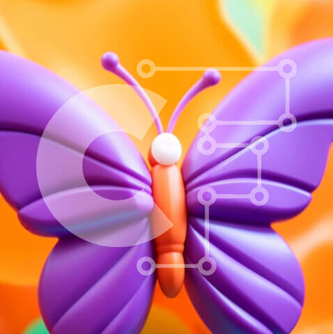 Intra Συλλεκτικό Ξύλινο Παζλ Plywood  4mm - Παιχνίδι μωβ πεταλούδα σε πορτοκαλί φόντο Σε Ξύλινο Κουτί - Διαστάσεις: 10x10 cm – 25 κομμάτια - Image 1