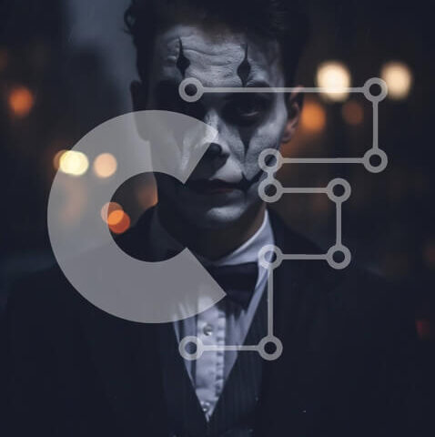 Intra Συλλεκτικό Ξύλινο Παζλ Plywood  4mm - Σοβαρός κλόουν που στέκεται στη σκοτεινή οδό με την ομπρέλα Σε Ξύλινο Κουτί - Διαστάσεις Puzzle: 10x10 cm – 25 κομμάτια - Image 1