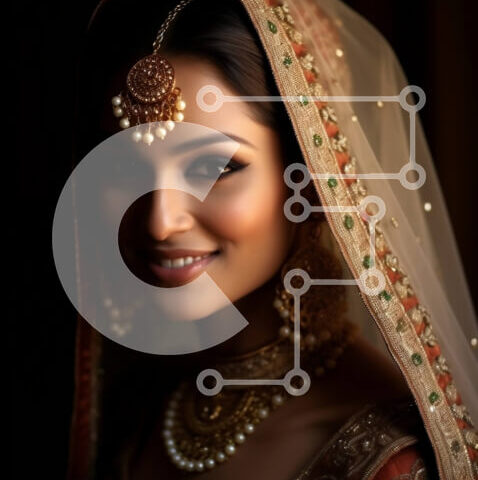 Intra Συλλεκτικό Ξύλινο Παζλ Plywood  4mm - Χαμογελαστή Ινδή νύφη με παραδοσιακό νυφικό με χρυσά κοσμήματα και πέπλο Σε Ξύλινο Κουτί - Διαστάσεις Puzzle: 10x10 cm – 25 κομμάτια - Image 1