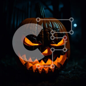 Intra Συλλεκτικό Ξύλινο Παζλ Plywood  4mm - Απόκοσμη κολοκύθα αποκριών με τρομακτικό πρόσωπο στο σκοτάδι Σε Ξύλινο Κουτί - Διαστάσεις: 10x10 cm – 25 κομμάτια