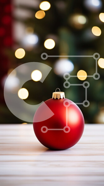 Intra Συλλεκτικό Ξύλινο Παζλ Plywood  4mm - Κόκκινη μπάλα σε ξύλινο τραπέζι με χριστουγεννιάτικο δέντρο Σε Ξύλινο Κουτί - Διαστάσεις: 10x10 cm – 25 κομμάτια