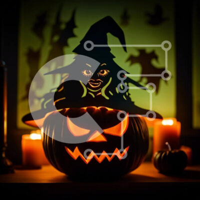 Intra Συλλεκτικό Ξύλινο Παζλ Plywood  4mm - Απόκοσμη αποκριάτικη διακόσμηση: Τζακ-ο-φανάρι με καπέλο μάγισσας Σε Ξύλινο Κουτί - Διαστάσεις: 10x10 cm – 25 κομμάτια - Image 1