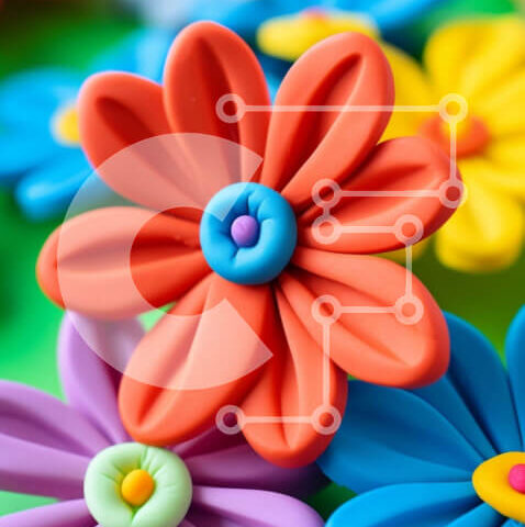 Intra Συλλεκτικό Ξύλινο Παζλ Plywood  4mm - Δονούμενος πλαστικός κύκλος λουλουδιών σε πράσινη επιφάνεια Σε Ξύλινο Κουτί - Διαστάσεις: 10x10 cm – 25 κομμάτια - Image 1