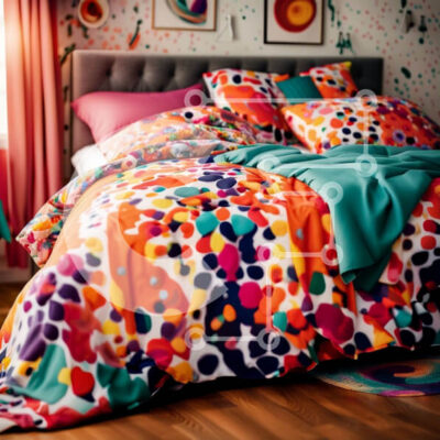 Intra Συλλεκτικό Ξύλινο Παζλ Plywood  4mm - Ζωντανό υπνοδωμάτιο με πολύχρωμο κάλυμμα και ασορτί κουρτίνες Σε Ξύλινο Κουτί - Διαστάσεις Puzzle: 10x10 cm – 25 κομμάτια - Image 1