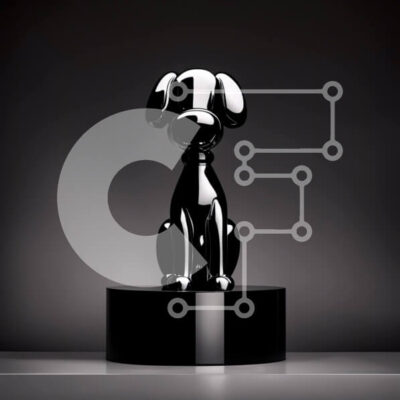 Intra Συλλεκτικό Ξύλινο Παζλ Plywood  4mm - Εκπληκτικό άγαλμα μαύρου σκύλου στο βάθρο Σε Ξύλινο Κουτί - Διαστάσεις: 10x10 cm – 25 κομμάτια - Image 1