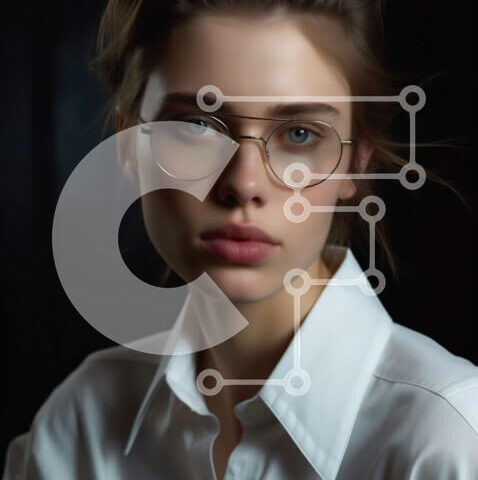 Intra Συλλεκτικό Ξύλινο Παζλ Plywood 4mm - Όμορφο πορτρέτο νεαρής γυναίκας που φοράει γυαλιά και λευκό πουκάμισο Σε Ξύλινο Κουτί - Διαστάσεις Puzzle: 10x10 cm – 25 κομμάτια - Image 1