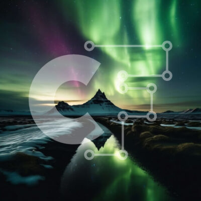 Intra Συλλεκτικό Ξύλινο Παζλ Plywood  4mm - Όμορφη εικόνα ενός βουνού με πράσινο σέλας σε μια καθαρή νύχτα Σε Ξύλινο Κουτί - Διαστάσεις: 10x10 cm – 25 κομμάτια - Image 1