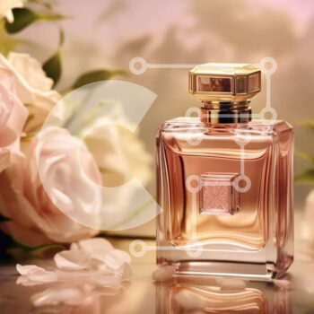 Intra Συλλεκτικό Ξύλινο Παζλ Plywood  4mm - Όμορφη εικόνα με ροζ μπουκάλι αρώματος και τριαντάφυλλα Σε Ξύλινο Κουτί - Διαστάσεις Puzzle: 10x10 cm – 25 κομμάτια - Image 1