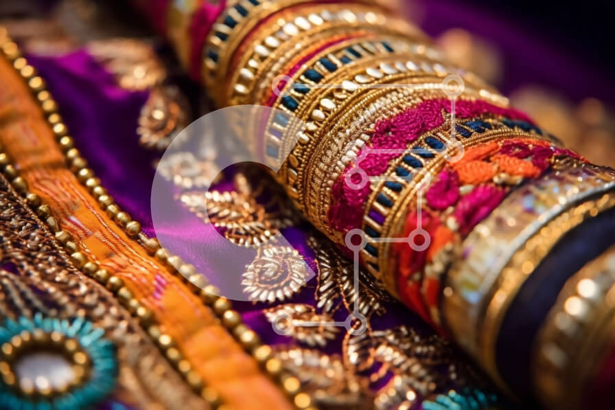 Intra Συλλεκτικό Ξύλινο Παζλ Plywood  4mm - Όμορφα χέρια νύφης στολισμένα με περίπλοκα χρυσά και μωβ κοσμήματα Σε Ξύλινο Κουτί - Διαστάσεις Puzzle: 10x10 cm – 25 κομμάτια