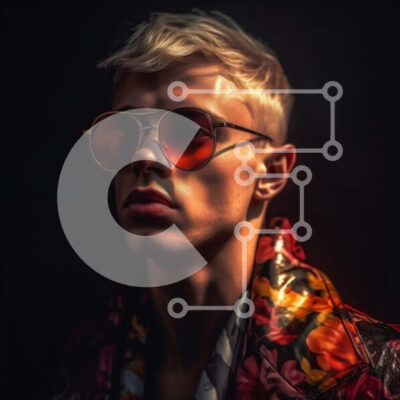 Intra Συλλεκτικό Ξύλινο Παζλ Plywood  4mm - Σοβαρός νεαρός άνδρας με πολύχρωμο σακάκι και γυαλιά ηλίου Σε Ξύλινο Κουτί - Διαστάσεις Puzzle: 10x10 cm – 25 κομμάτια - Image 1