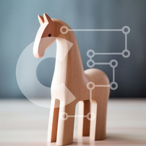 Intra Συλλεκτικό Ξύλινο Παζλ Plywood 4mm - Όμορφο ξύλινο άγαλμα αλόγων σε ένα ρουστίκ ξύλινο τραπέζι Σε Ξύλινο Κουτί - Διαστάσεις: 10x10 cm – 25 κομμάτια - Image 1