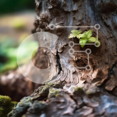 Intra Συλλεκτικό Ξύλινο Παζλ Plywood  4mm - Όμορφη κινηματογράφηση σε πρώτο πλάνο από ποώδη κορμό δέντρου με μικρό φυτό που αναπτύσσεται Σε Ξύλινο Κουτί - Διαστάσεις: 10x10 cm – 25 κομμάτια - Image 1