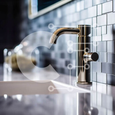 Intra Συλλεκτικό Ξύλινο Παζλ Plywood  4mm - Κομψό και κομψό ασπρόμαυρο μπάνιο με μαρμάρινο νεροχύτη και βρύση χρωμίου Σε Ξύλινο Κουτί - Διαστάσεις Puzzle: 10x10 cm – 25 κομμάτια - Image 1