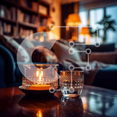 Intra Συλλεκτικό Ξύλινο Παζλ Plywood 4mm - Ζεστό και άνετο σαλόνι με κεριά και ποτήρι κρασιού Σε Ξύλινο Κουτί - Διαστάσεις Puzzle: 10x10 cm – 25 κομμάτια - Image 1