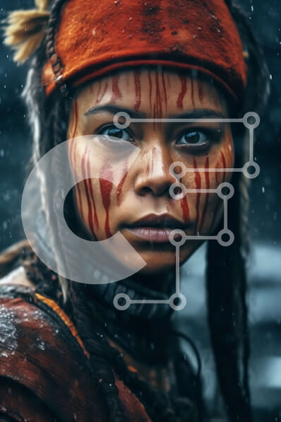 Intra Συλλεκτικό Ξύλινο Παζλ Plywood  4mm - Εκπληκτική γυναίκα με κόκκινο και μαύρο χρώμα στο πρόσωπο και τα χέρια της Σε Ξύλινο Κουτί - Διαστάσεις Puzzle: 10x10 cm – 25 κομμάτια