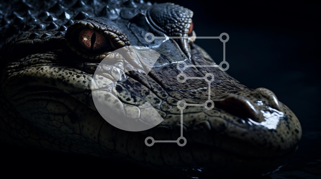 Intra Συλλεκτικό Ξύλινο Παζλ Plywood  4mm - Κοντινό πλάνο του κεφαλιού του αλιγάτορα με λαμπερά μάτια Σε Ξύλινο Κουτί - Διαστάσεις: 10x10 cm – 25 κομμάτια