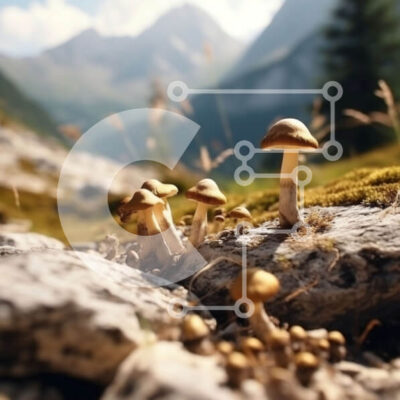 Intra Συλλεκτικό Ξύλινο Παζλ Plywood  4mm - Όμορφη εικόνα μανιταριών με φόντο το βουνό Σε Ξύλινο Κουτί - Διαστάσεις: 10x10 cm – 25 κομμάτια - Image 1