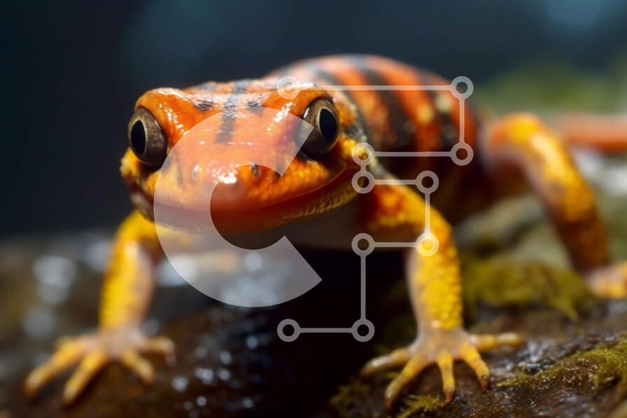 Intra Συλλεκτικό Ξύλινο Παζλ Plywood  4mm - Κοντινή εικόνα μιας ριγέ σαύρας με φωτεινά κίτρινα μάτια Σε Ξύλινο Κουτί - Διαστάσεις: 10x10 cm – 25 κομμάτια