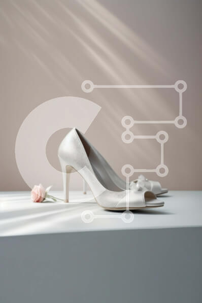 Intra Συλλεκτικό Ξύλινο Παζλ Plywood  4mm - Κομψές λευκές ψηλοτάκουνες γόβες με ροζ τριαντάφυλλο στο τραπέζι Σε Ξύλινο Κουτί - Διαστάσεις Puzzle: 10x10 cm – 25 κομμάτια