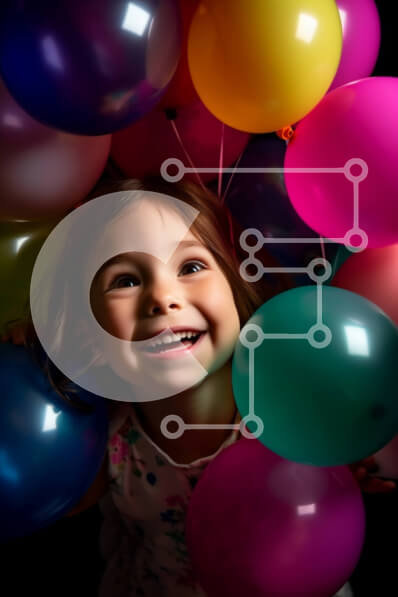 Intra Συλλεκτικό Ξύλινο Παζλ Plywood  4mm - Χαμογελώντας νεαρό κορίτσι με πολύχρωμα μπαλόνια Σε Ξύλινο Κουτί - Διαστάσεις Puzzle: 10x10 cm – 25 κομμάτια