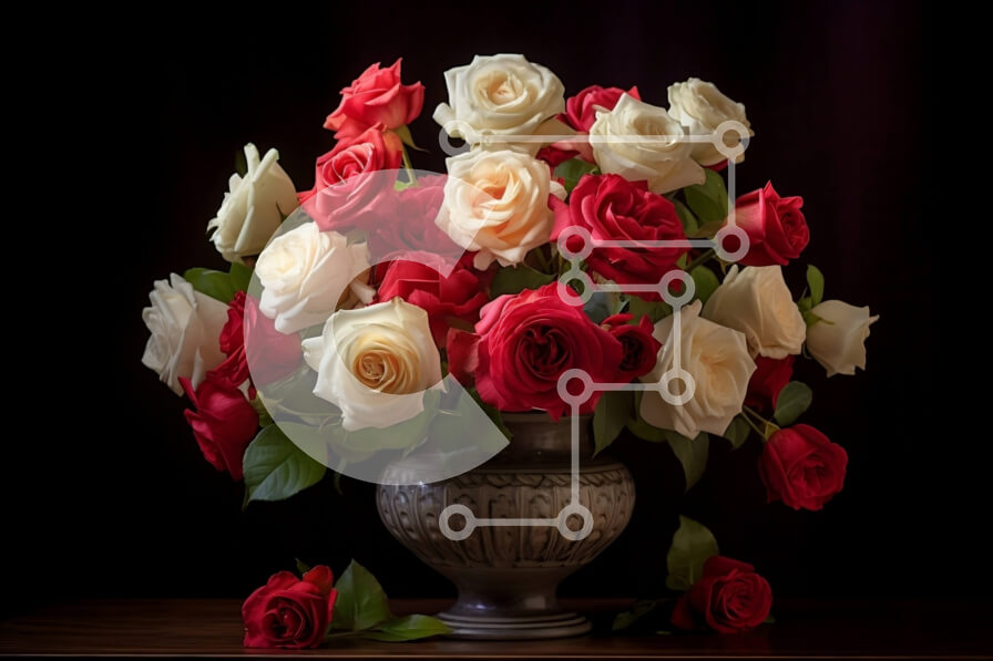 Intra Συλλεκτικό Ξύλινο Παζλ Plywood  4mm - Κομψό βάζο γεμάτο με κόκκινα και λευκά τριαντάφυλλα σε ένα ξύλινο τραπέζι Σε Ξύλινο Κουτί - Διαστάσεις Puzzle: 10x10 cm – 25 κομμάτια