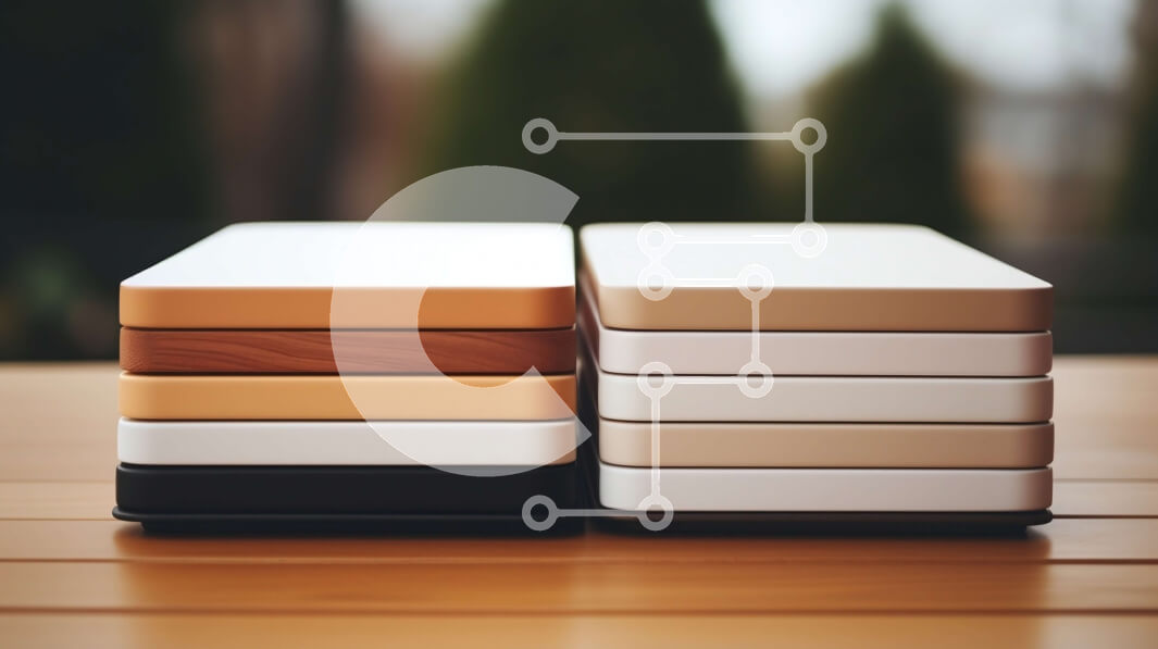 Intra Συλλεκτικό Ξύλινο Παζλ Plywood  4mm - Στοίβα από διαφορετικούς χρωματικούς σκληρούς δίσκους σε ξύλινο τραπέζι Σε Ξύλινο Κουτί - Διαστάσεις Puzzle: 10x10 cm – 25 κομμάτια