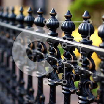 Intra Συλλεκτικό Ξύλινο Παζλ Plywood  4mm - Λεπτομερής εικόνα ενός μαύρου φράχτη από σφυρήλατο σίδερο με λουλουδάτα σχέδια Σε Ξύλινο Κουτί - Διαστάσεις Puzzle: 10x10 cm – 25 κομμάτια - Image 1