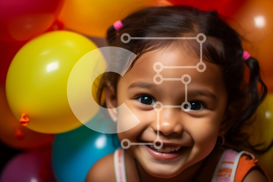 Intra Συλλεκτικό Ξύλινο Παζλ Plywood  4mm - Ευτυχισμένο νεαρό κορίτσι με πολύχρωμα μπαλόνια Σε Ξύλινο Κουτί - Διαστάσεις Puzzle: 10x10 cm – 25 κομμάτια