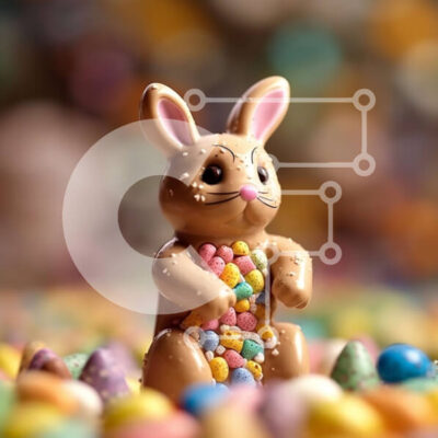 Intra Συλλεκτικό Ξύλινο Παζλ Plywood  4mm - Νόστιμο σοκολατένιο κουνέλι σε ένα κρεβάτι με πολύχρωμη καραμέλα Σε Ξύλινο Κουτί - Διαστάσεις: 10x10 cm – 25 κομμάτια - Image 1