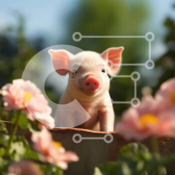 Intra Συλλεκτικό Ξύλινο Παζλ Plywood  4mm - Αξιολάτρευτη εικόνα ενός γουρουνιού που περιβάλλεται από ροζ λουλούδια Σε Ξύλινο Κουτί - Διαστάσεις: 10x10 cm – 25 κομμάτια - Image 1