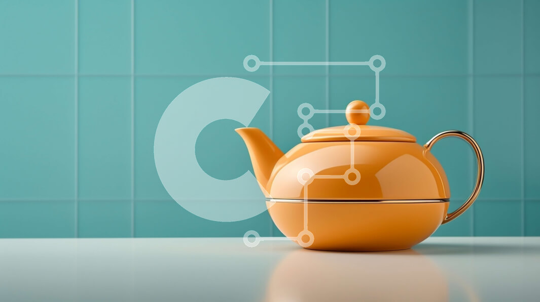 Intra Συλλεκτικό Ξύλινο Παζλ Plywood  4mm - Πορτοκαλί τσαγιέρα σε έναν μπλε τοίχο από πλακάκια Σε Ξύλινο Κουτί - Διαστάσεις Puzzle: 10x10 cm – 25 κομμάτια