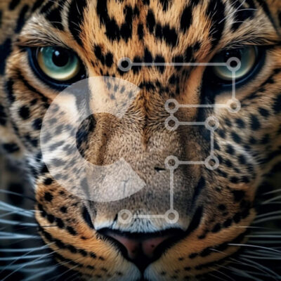 Intra Συλλεκτικό Ξύλινο Παζλ Plywood  4mm - Εκπληκτική εικόνα του προσώπου της λεοπάρδαλης με αιχμηρά δόντια και παχιά γούνα Σε Ξύλινο Κουτί - Διαστάσεις: 10x10 cm – 25 κομμάτια - Image 1