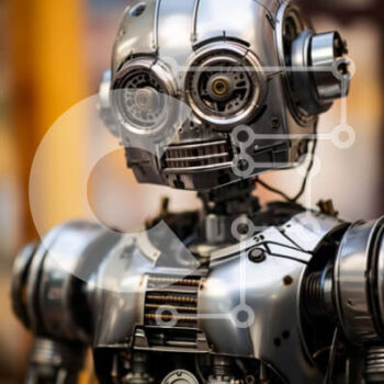 Intra Συλλεκτικό Ξύλινο Παζλ Plywood  4mm - Φουτουριστική εικόνα ενός ρομπότ με μεταλλικό σώμα και πρόσωπο που μοιάζει με άνθρωπο Σε Ξύλινο Κουτί - Διαστάσεις Puzzle: 10x10 cm – 25 κομμάτια - Image 1