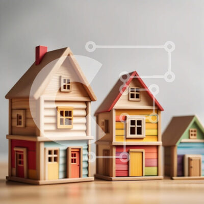 Intra Συλλεκτικό Ξύλινο Παζλ Plywood  4mm - Ζωντανή εικόνα πολύχρωμων ξύλινων σπιτιών σε τραπέζι Σε Ξύλινο Κουτί - Διαστάσεις Puzzle: 10x10 cm – 25 κομμάτια - Image 1