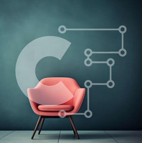 Intra Συλλεκτικό Ξύλινο Παζλ Plywood  4mm - Κόκκινη καρέκλα μπροστά από τον σκούρο μπλε τοίχο Σε Ξύλινο Κουτί - Διαστάσεις Puzzle: 10x10 cm – 25 κομμάτια - Image 1