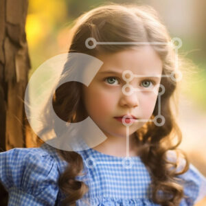 Intra Συλλεκτικό Ξύλινο Παζλ Plywood  4mm - Αξιολάτρευτη εικόνα ενός νεαρού κοριτσιού με μπλε και άσπρο καρό φόρεμα που στέκεται σε ένα πάρκο Σε Ξύλινο Κουτί - Διαστάσεις Puzzle: 10x10 cm – 25 κομμάτια