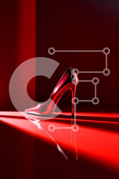 Intra Συλλεκτικό Ξύλινο Παζλ Plywood  4mm - Κομψό και μοντέρνο κόκκινο ψηλοτάκουνο παπούτσι σε γυαλιστερό πάτωμα Σε Ξύλινο Κουτί - Διαστάσεις Puzzle: 10x10 cm – 25 κομμάτια