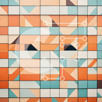 Intra Συλλεκτικό Ξύλινο Παζλ Plywood  4mm - Vintage τοίχος από τούβλα με πορτοκαλί, μπλε και λευκά τρίγωνα Σε Ξύλινο Κουτί - Διαστάσεις Puzzle: 10x10 cm – 25 κομμάτια - Image 1