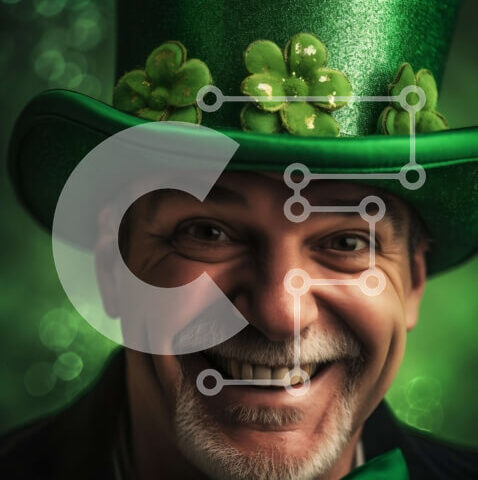 Intra Συλλεκτικό Ξύλινο Παζλ Plywood 4mm - Χαμογελαστός άνδρας με πράσινο καπέλο και παπιγιόν με τριφύλλια Σε Ξύλινο Κουτί - Διαστάσεις Puzzle: 10x10 cm – 25 κομμάτια - Image 1