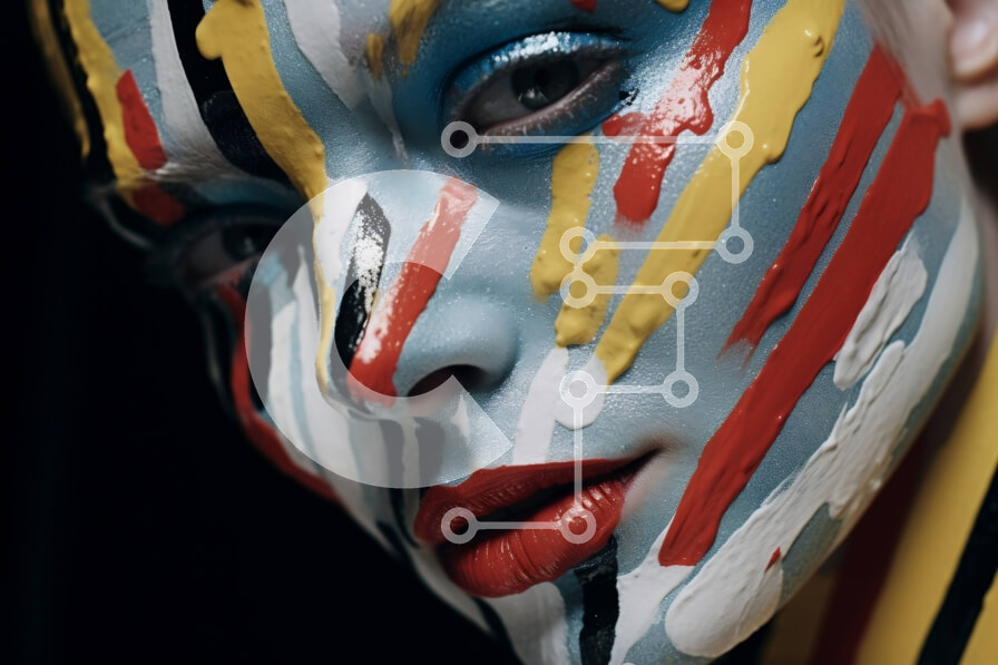 Intra Συλλεκτικό Ξύλινο Παζλ Plywood  4mm - Ζωντανή εικόνα μιας γυναίκας με πολύχρωμη βαφή προσώπου Σε Ξύλινο Κουτί - Διαστάσεις Puzzle: 10x10 cm – 25 κομμάτια