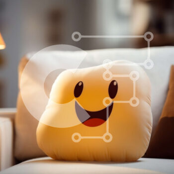 Intra Συλλεκτικό Ξύλινο Παζλ Plywood  4mm - Μαξιλάρι χαμογελαστού προσώπου σε λευκό καναπέ Σε Ξύλινο Κουτί - Διαστάσεις Puzzle: 10x10 cm – 25 κομμάτια - Image 1