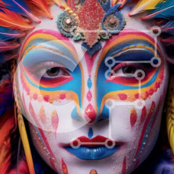 Intra Συλλεκτικό Ξύλινο Παζλ Plywood  4mm - Γυναίκα με πολύχρωμη μπογιά προσώπου και φτερά στα μαλλιά Σε Ξύλινο Κουτί - Διαστάσεις Puzzle: 10x10 cm – 25 κομμάτια - Image 1