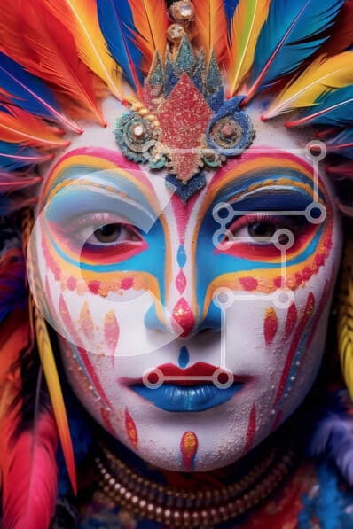 Intra Συλλεκτικό Ξύλινο Παζλ Plywood  4mm - Γυναίκα με πολύχρωμη μπογιά προσώπου και φτερά στα μαλλιά Σε Ξύλινο Κουτί - Διαστάσεις Puzzle: 10x10 cm – 25 κομμάτια